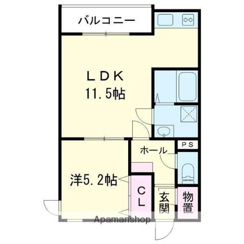 INDIO北栄町(1LDK/2階)の間取り写真