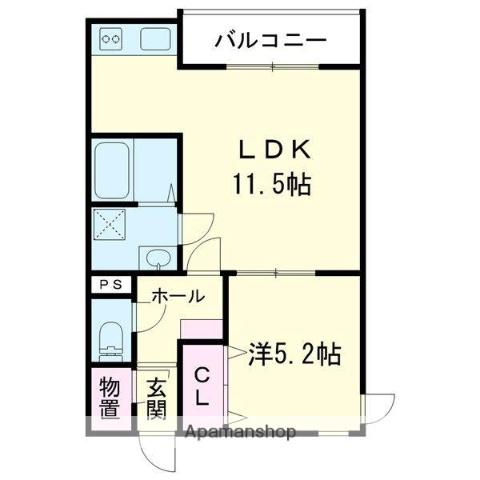 INDIO北栄町(1LDK/2階)の間取り写真