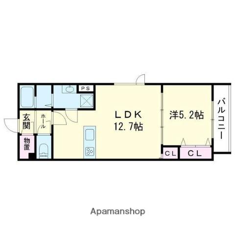 INDIO北栄町(1LDK/1階)の間取り写真