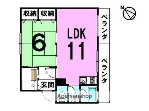 美園ハイツ(1LDK/2階)の間取り写真