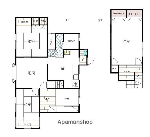 室蘭本線 萩野駅 徒歩10分 2階建 築50年(3LDK)の間取り写真