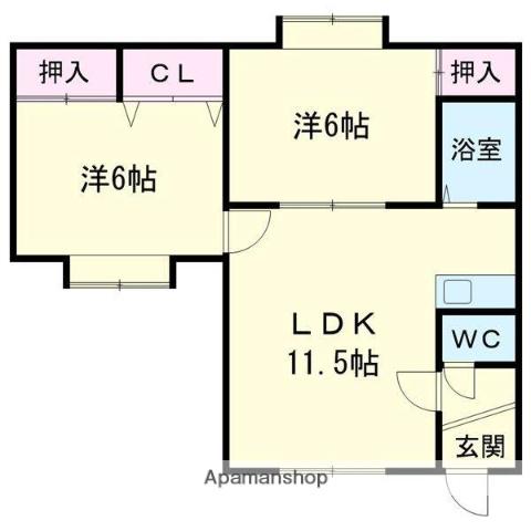 グランドハウスB(2LDK/2階)の間取り写真