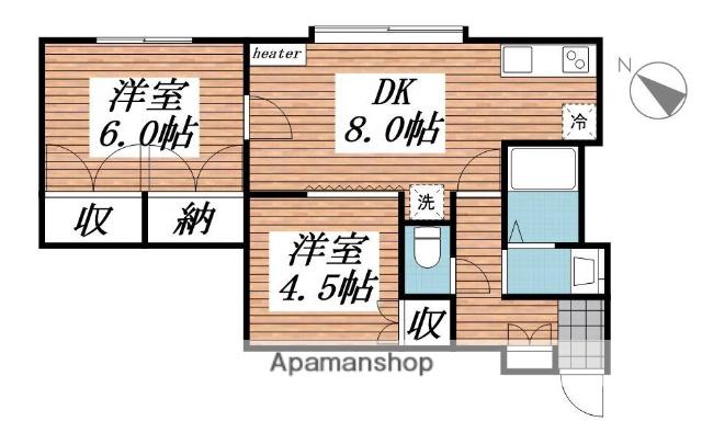 ハピネスプラザA(2DK/1階)の間取り写真