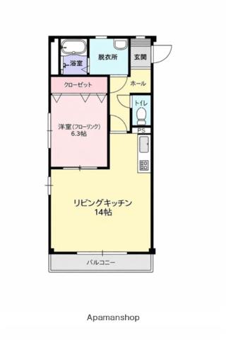 ボンジュール表町(1LDK/2階)の間取り写真