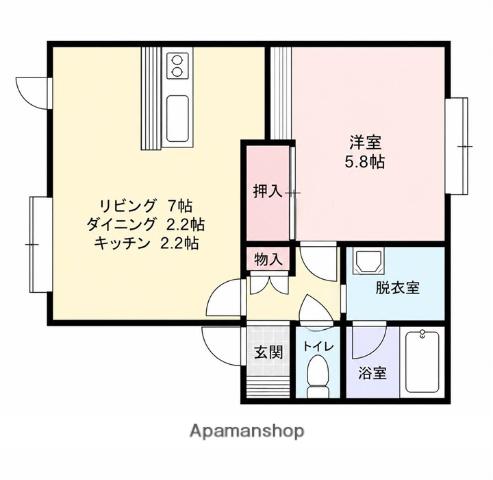 クレアトゥールイーストウイングA棟(1LDK/2階)の間取り写真