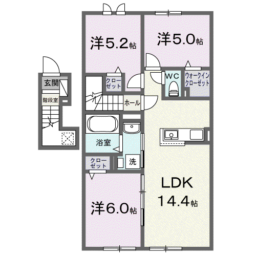 ヴィラK Ⅶ(3LDK/2階)の間取り写真
