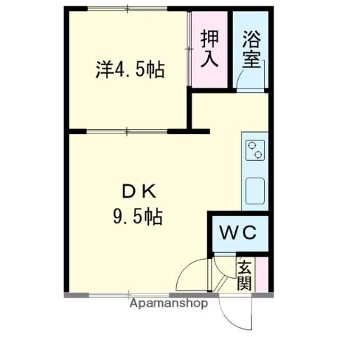 ルミノ春日(1DK/2階)の間取り写真