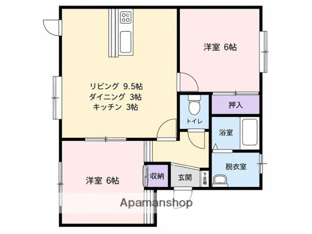 クレアトゥール ウエストウイング(2LDK/2階)の間取り写真