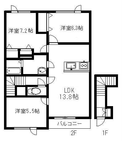 エコビレッジⅡ(3LDK/2階)の間取り写真