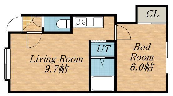 INFINI BONHEUR MIYANOSAWA(1DK/2階)の間取り写真