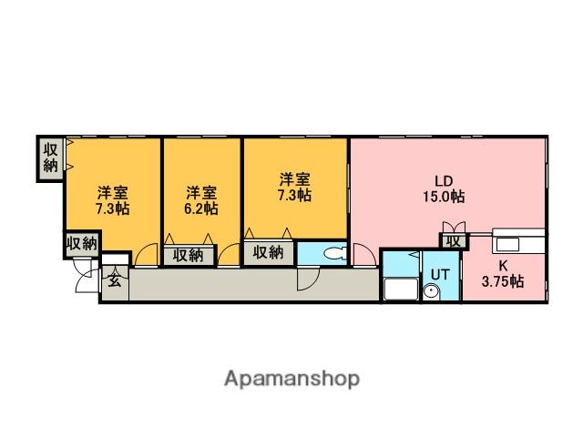 函館本線 手稲駅 徒歩3分 3階建 築38年(3LDK/2階)の間取り写真