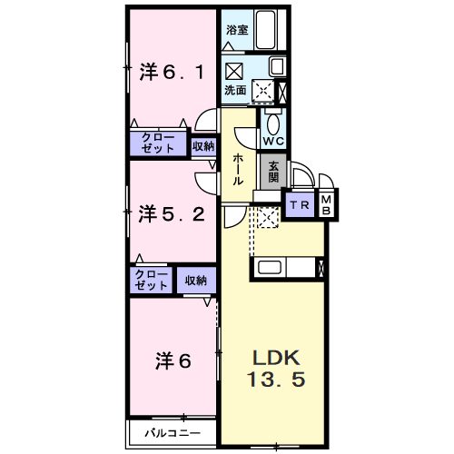 CASADELMAR(3LDK/1階)の間取り写真