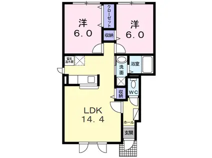 カーサビアンカ(2LDK/1階)の間取り写真