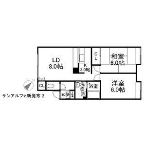 サンアルファ新発寒(2LDK/2階)の間取り写真