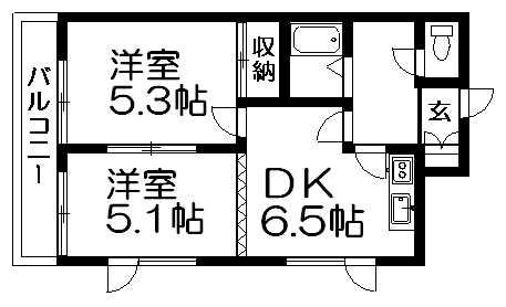 ティアラ手稲本町(2DK/3階)の間取り写真