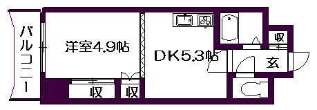 ティアラ手稲本町(1DK/6階)の間取り写真