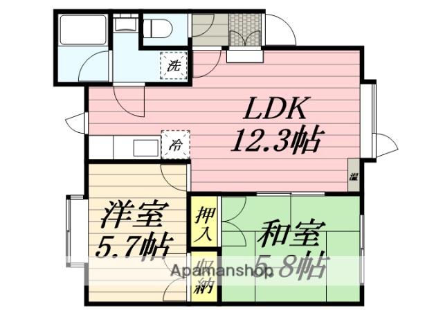 PLAZA IN 花川A棟(2LDK/2階)の間取り写真