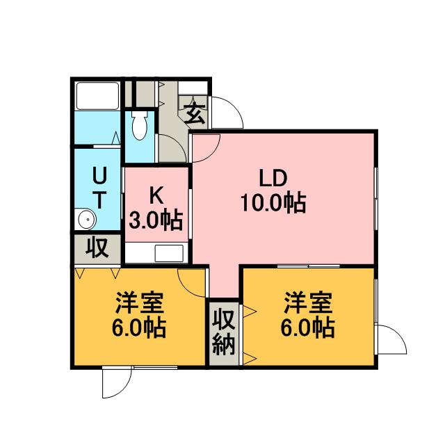 ポンムドゥテール前田(2LDK/1階)の間取り写真