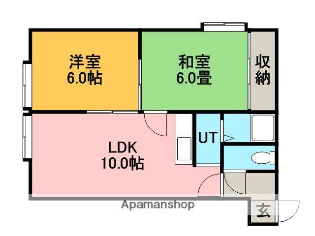 函館本線 手稲駅 バス乗車時間：30分 石狩市役所バス停で下車 徒歩4分 2階建 築30年(2LDK/1階)の間取り写真