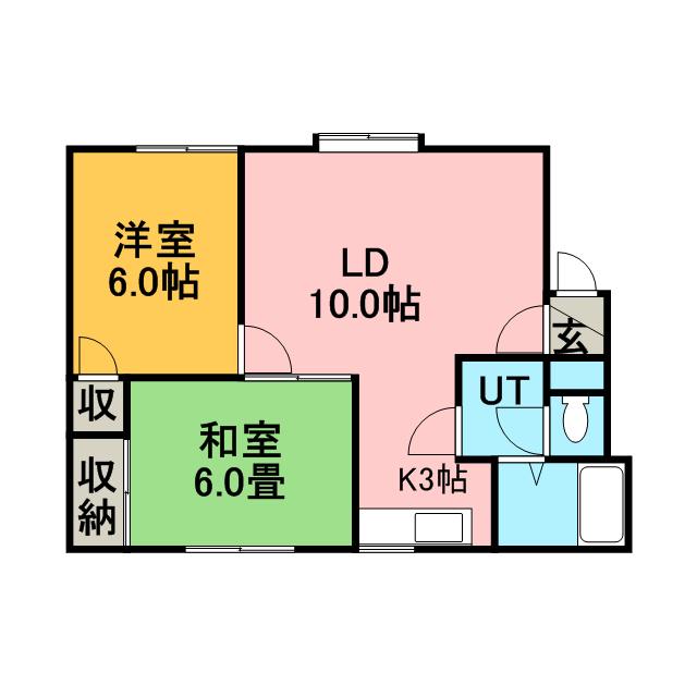 ロイヤルハウス富丘C(2LDK/2階)の間取り写真