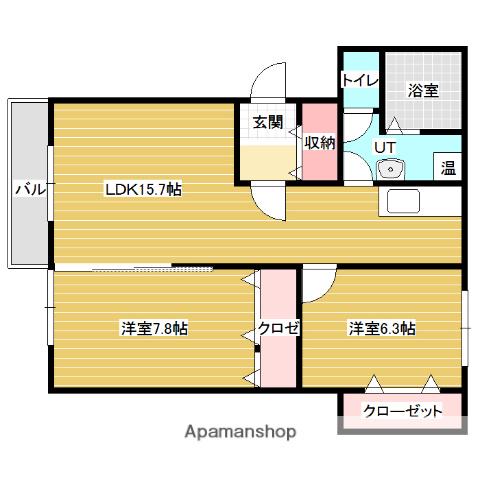 ミズノキングハウスⅢ(2LDK/1階)の間取り写真