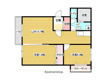 ミズノキングハウスⅢ(2LDK/1階)の間取り写真