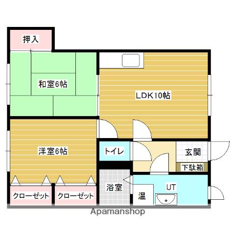 函館本線 岩見沢駅 バス乗車時間：12分 大和公園バス停で下車 徒歩2分 2階建 築32年(2LDK/2階)の間取り写真