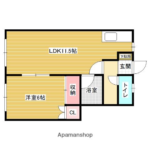 中央マンション(1LDK/1階)の間取り写真