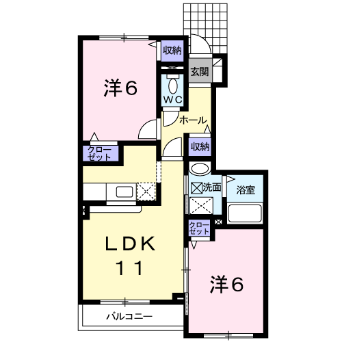 サウスCOURT(2LDK/1階)の間取り写真