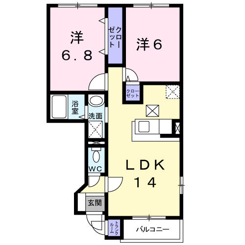 イーストスリーヒルズ(2LDK/1階)の間取り写真