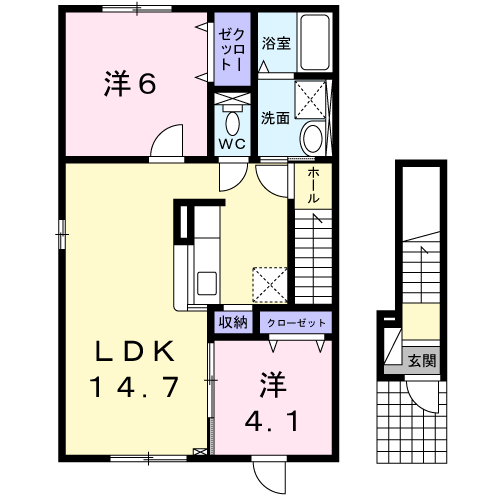 リバティ パー オン(2LDK/2階)の間取り写真