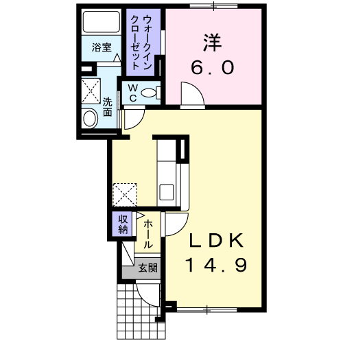 CALMEANGE(1LDK/1階)の間取り写真