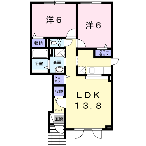 パーク水明 A(2LDK/1階)の間取り写真