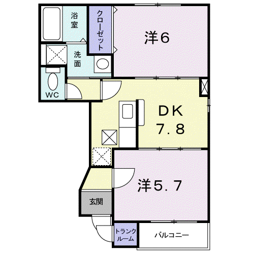 ドリームズ1(2DK/1階)の間取り写真