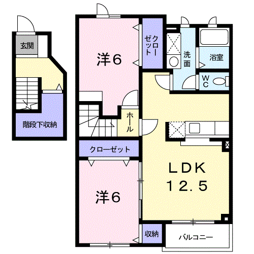 ウエストワンヒルズ(2LDK/2階)の間取り写真