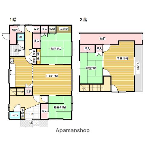 室蘭本線 栗山駅 徒歩15分 2階建 築52年(4SLDK)の間取り写真