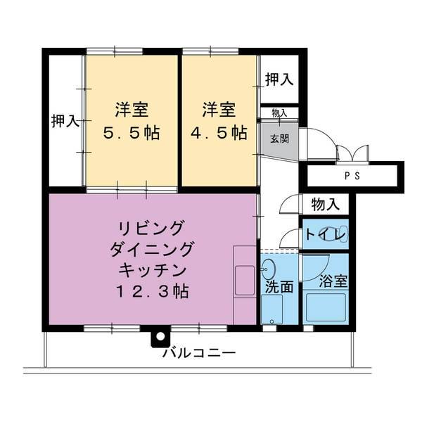ビレッジハウス美園2号棟(2LDK/3階)の間取り写真