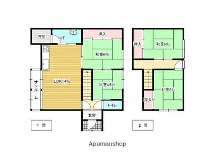 函館本線 岩見沢駅 バス乗車時間：11分 南町７条３丁目バス停で下車 徒歩5分 2階建 築51年(4LDK)の間取り写真