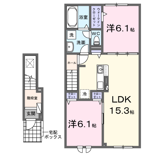 アンジェロⅠ(2LDK/2階)の間取り写真