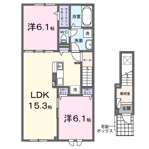 アンジェロⅢ(2LDK/2階)の間取り写真