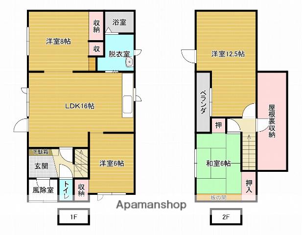 函館本線 岩見沢駅 バス乗車時間：10分 緑町５丁目バス停で下車 徒歩2分 2階建 築44年(4LDK)の間取り写真