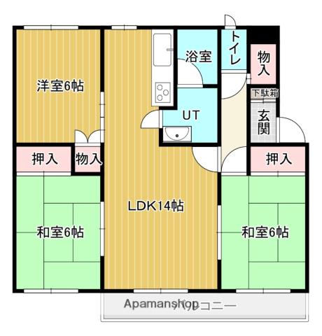 ヒルズ鳩が丘Ⅱ(3LDK/2階)の間取り写真