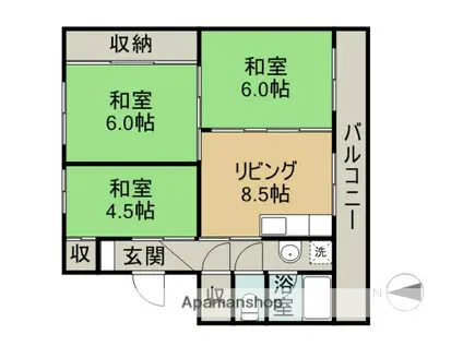 フォーシーズン滝川Ⅱ(3DK/4階)の間取り写真