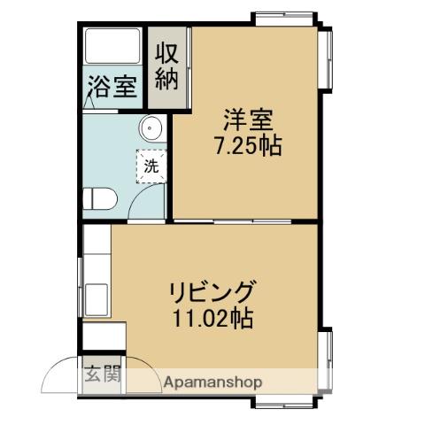 函館本線 滝川駅 バス乗車時間：16分 技術専門学院バス停で下車 徒歩3分 2階建 築34年(1DK/1階)の間取り写真
