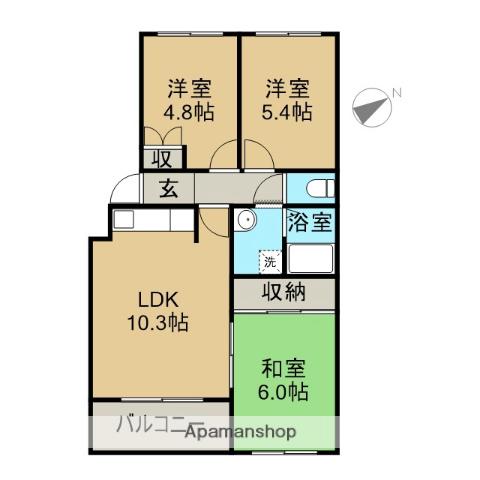 グランドハイツ富士(3DK/4階)の間取り写真