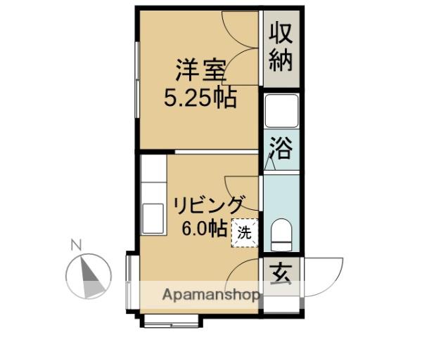 函館本線 滝川駅 バス乗車時間：16分 技術専門学院バス停で下車 徒歩3分 2階建 築38年(1DK/1階)の間取り写真