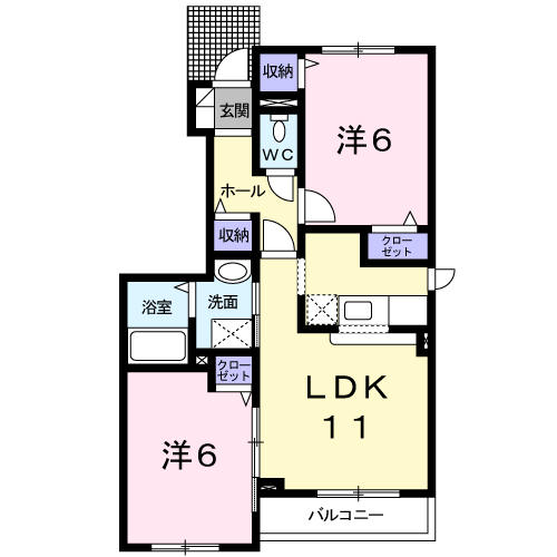 グレイスヴィラサンヨーE(2LDK/1階)の間取り写真