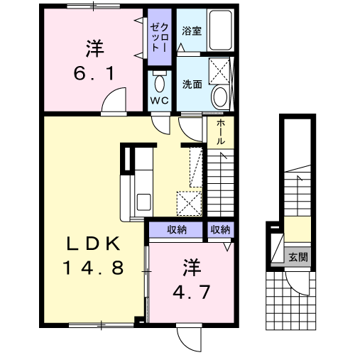 アリ・ビラⅢ(2LDK/2階)の間取り写真