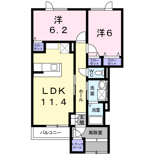 カーサウイスタリア(2LDK/1階)の間取り写真