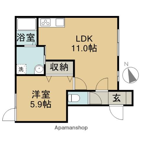 ドエル2(1LDK/2階)の間取り写真